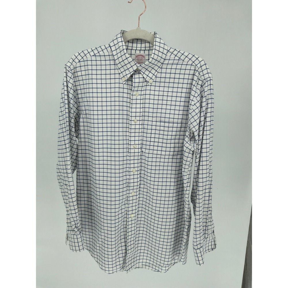 Brooks Brothers Madison Non-Iron Supima Cotton Shirt 15.5 34 Navy White Check